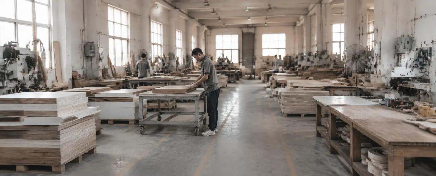 Plywood manufacturing factory and wood panel production