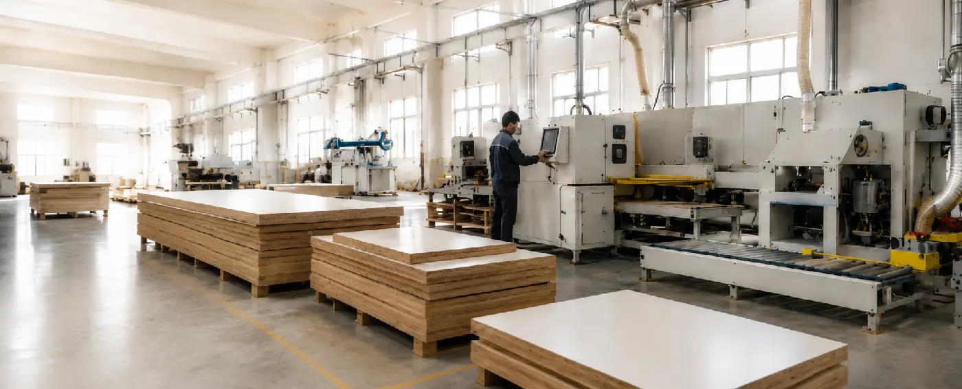 Plywood manufacturing factory and wood panel production